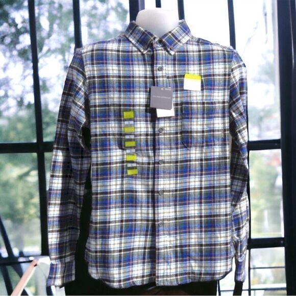 Eddie Bauer Mens S Flannel Shirt Blue Gray Plaid Button Front Casual Outdoors - Picture 8 of 9